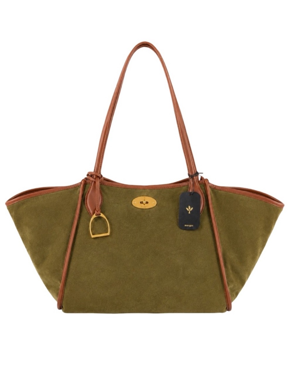Viral Margot New York Green Suede Brown Leather Trim Phoebe Tote NWT